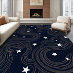 Midnight Sky White Star Swirls Rug