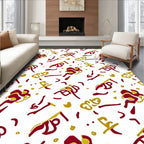 Crimson Gold Abstract Calligraphy Rug