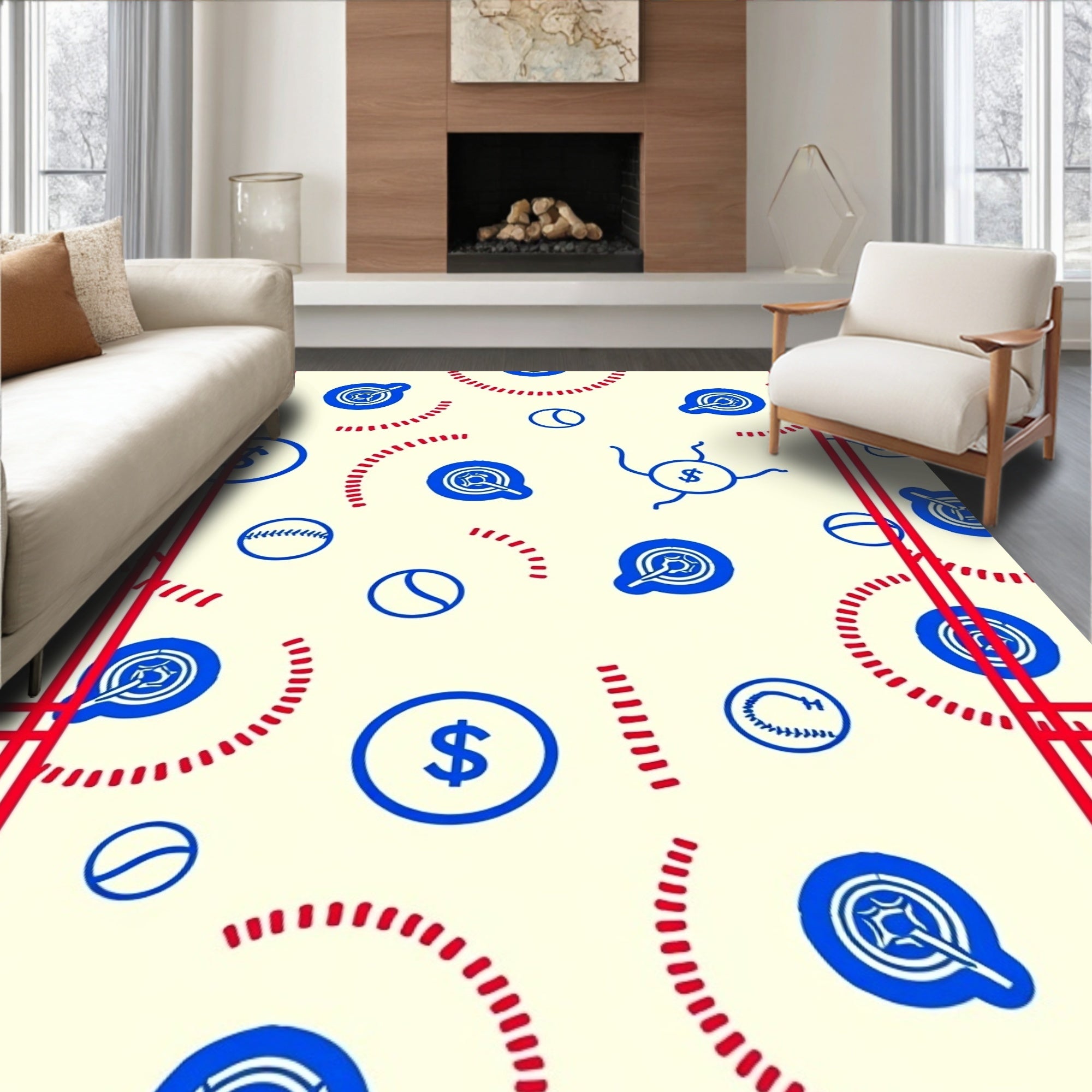 Red White Blue Baseball Dollar Medley Rug