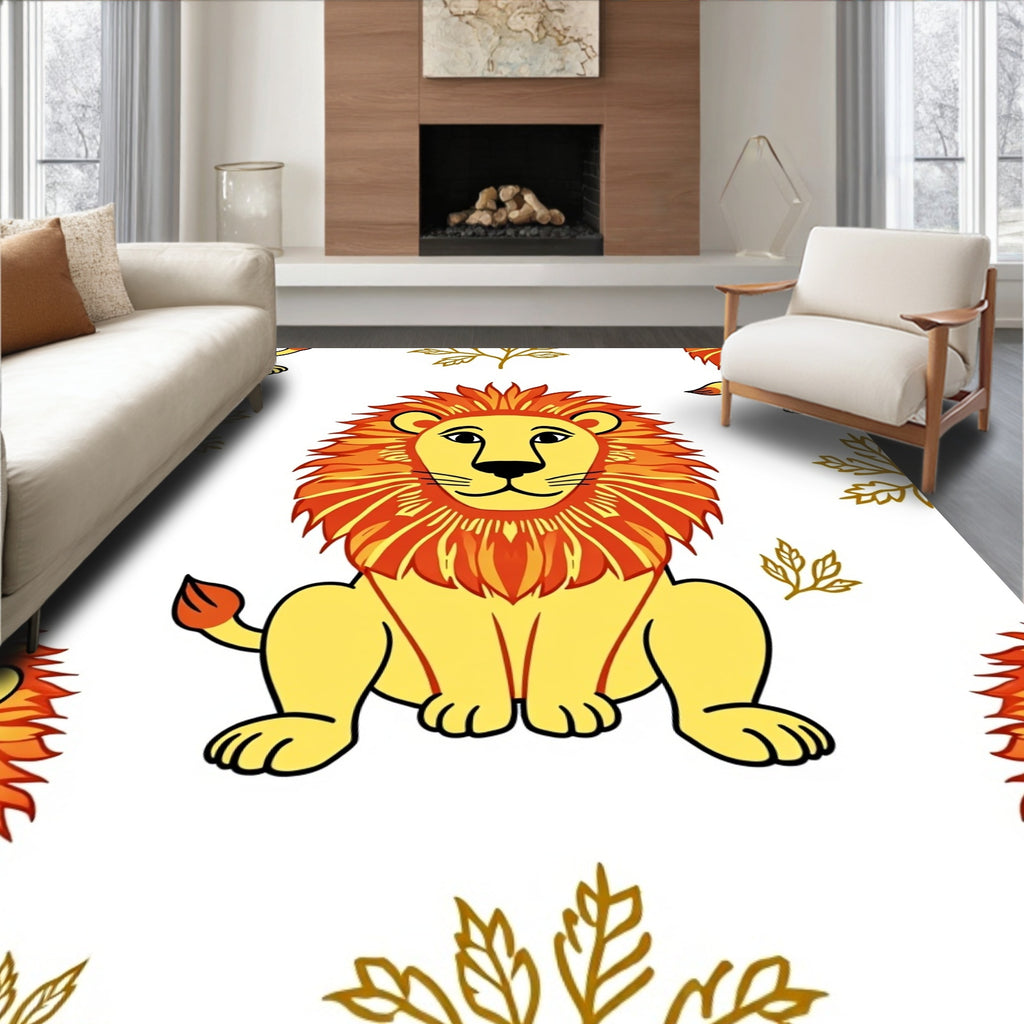 Golden Lion With Red Mane Motif Rug