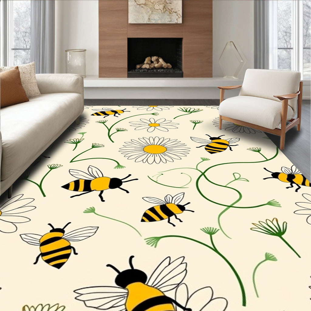 Yellow Bee Daisy Garden Rug