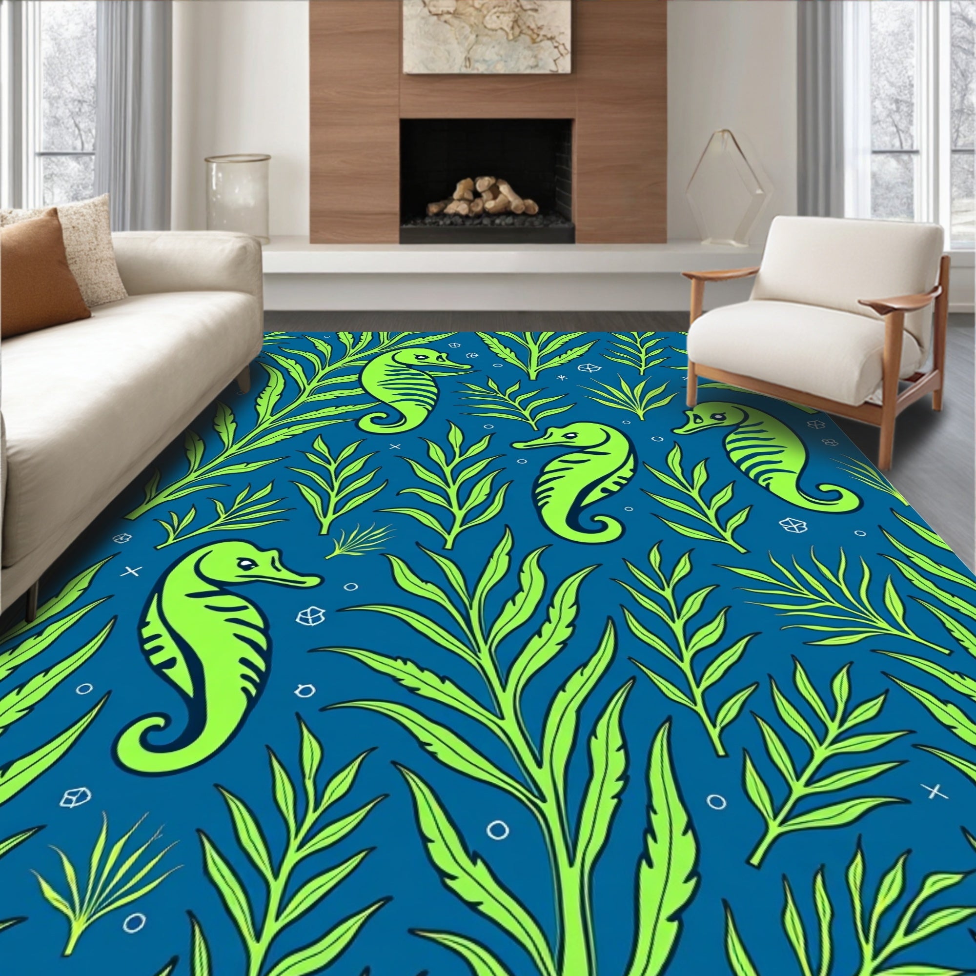 Neon Seahorse Kelp Forest Rug