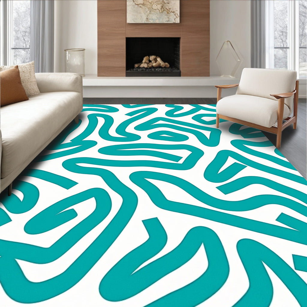 Teal Abstract Continuous Line Rug