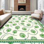 Cream Green Leafy Vine Border Rug
