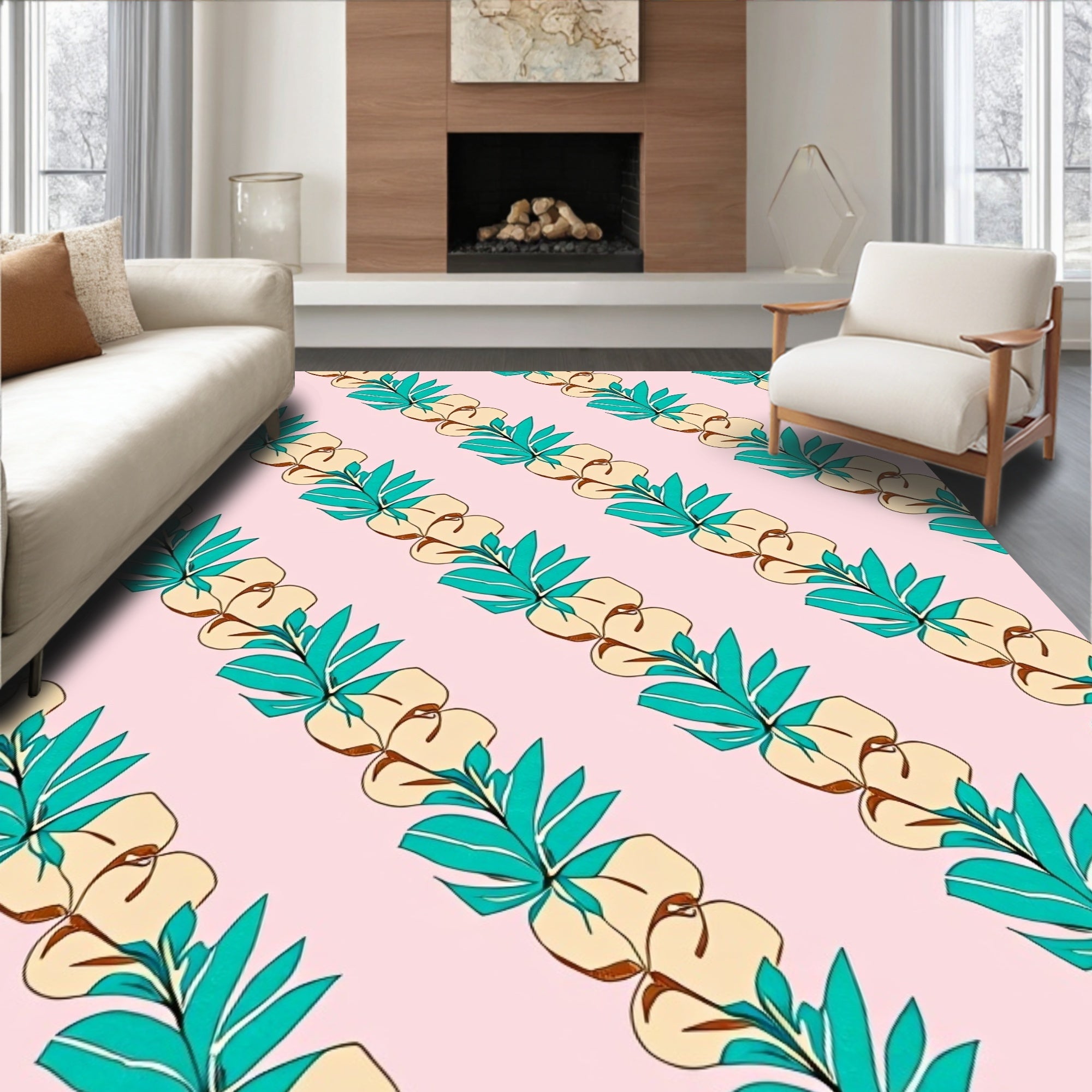 Pastel Pink Cotton Blossom Diagonal Rug
