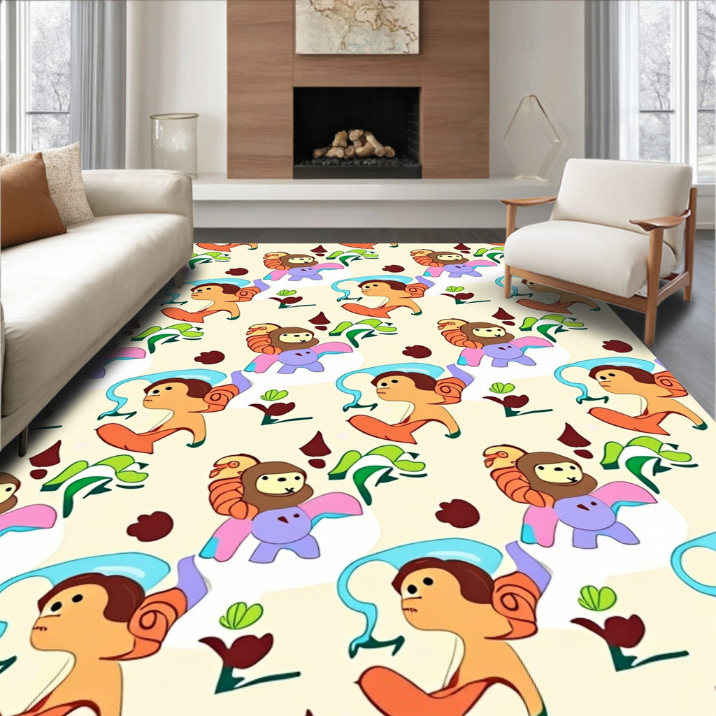 Playful Cartoon Figures In Soft Colors Rug