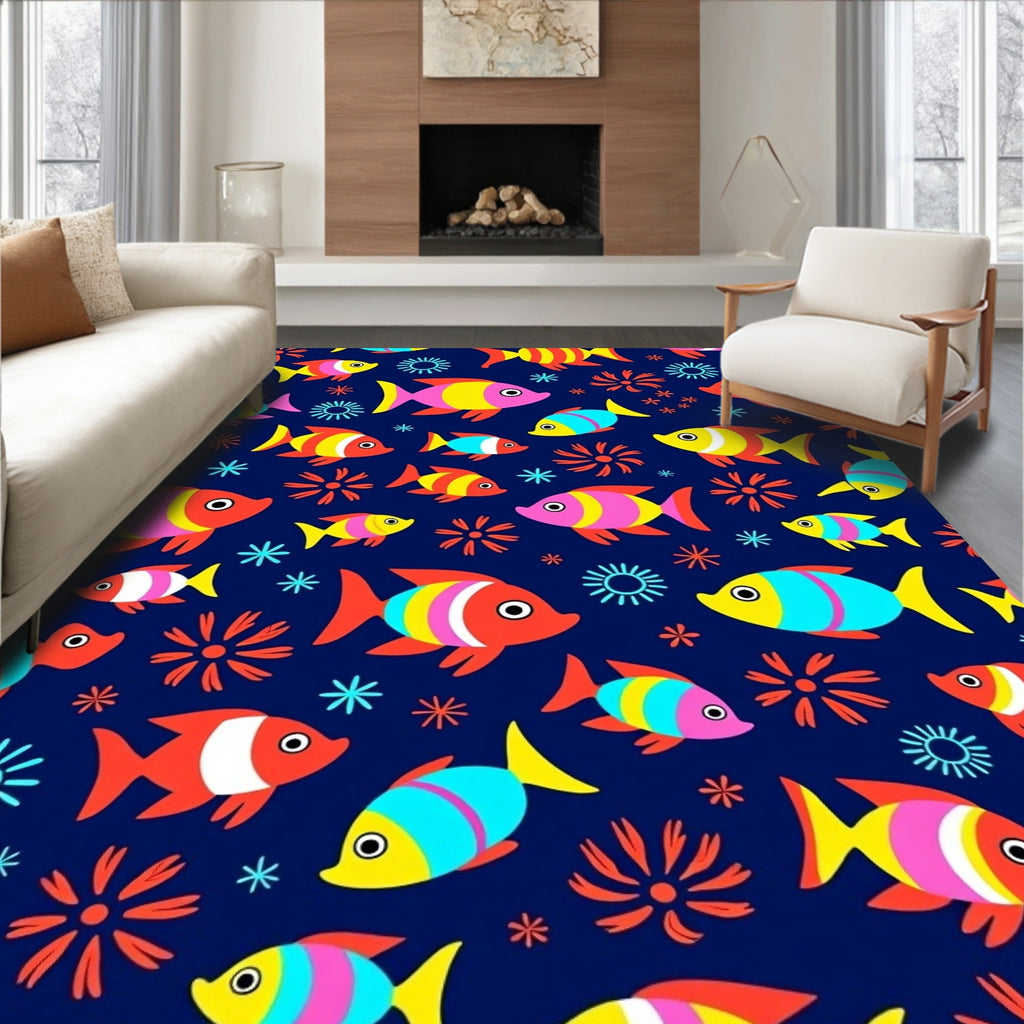 Colorful Striped Fish Oceanic Collage Rug