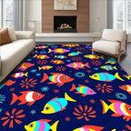Colorful Striped Fish Oceanic Collage Rug