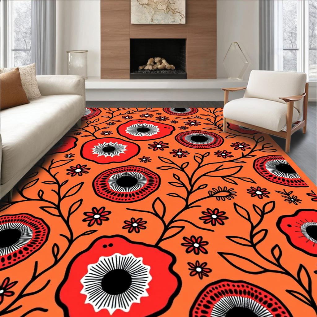 Vibrant Red Floral Vine Accents Rug