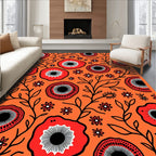 Vibrant Red Floral Vine Accents Rug