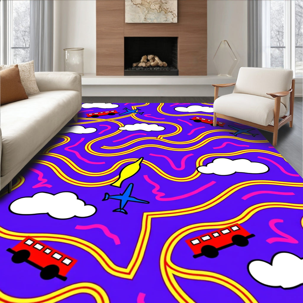 Whimsical Purple Transportation Maze Rug