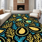 Black Yellow Blue Abstract Organic Oval Rug