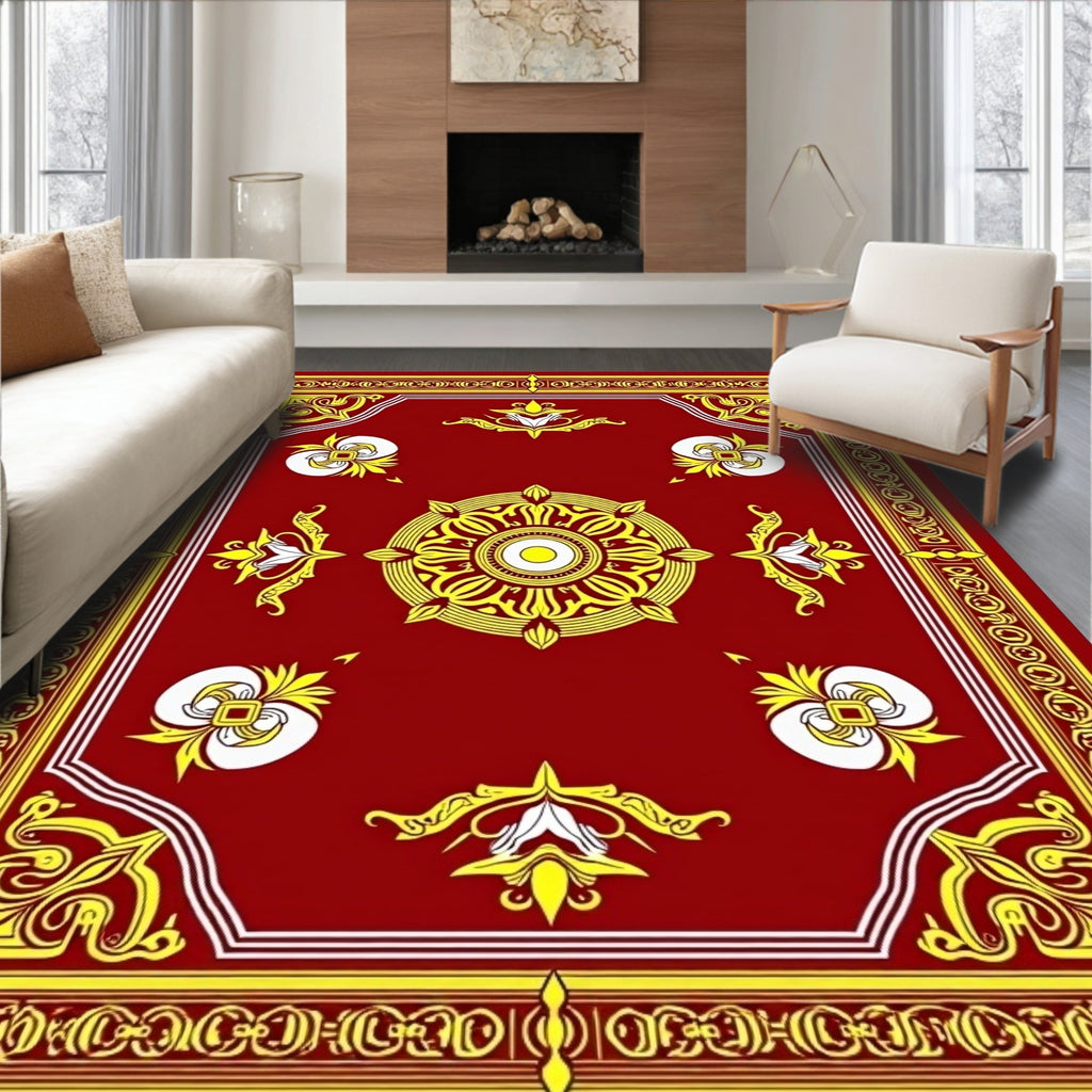 Crimson Gold Floral Medallion Rug