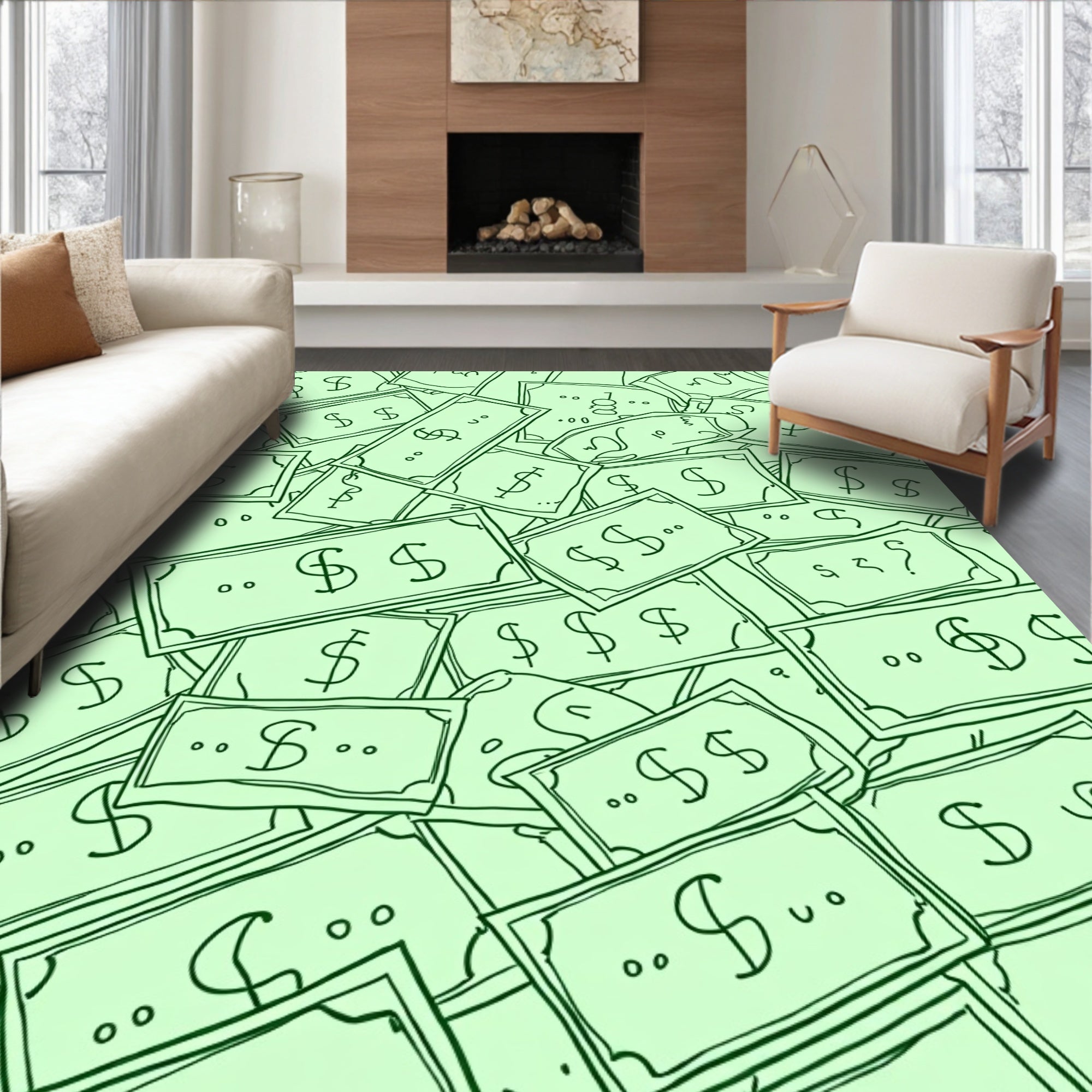 Green Dollar Bills Scatter Rug