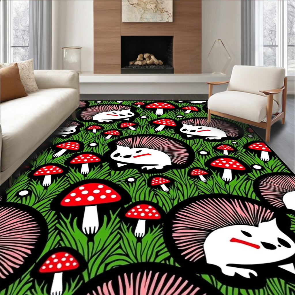 Whimsical Hedgehog Mushroom Garden Rug