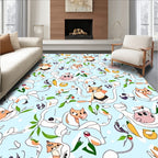 Whimsical Cartoon Cats Falling Leaves Rug