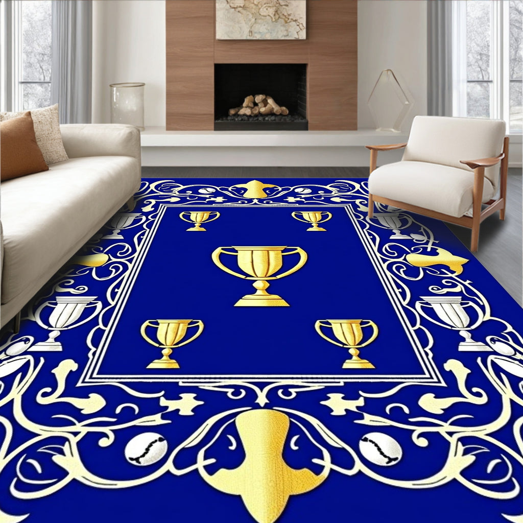 Gold Trophy Blue Decorative Frame Rug