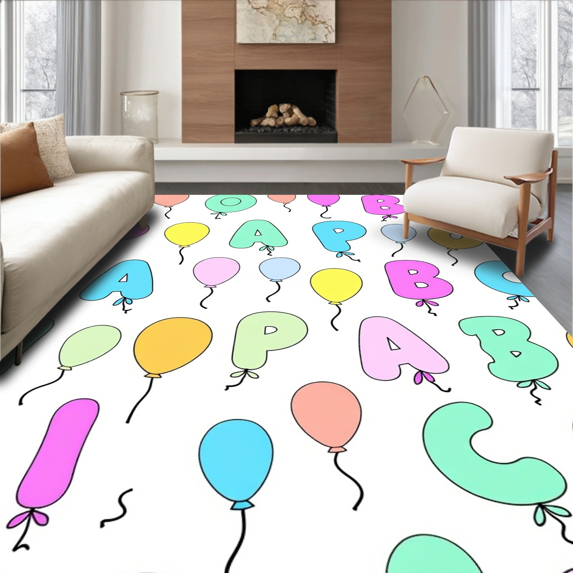Playful Pastel Alphabet Balloons Rug