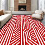 Bold Red Geometric Labyrinth Rug