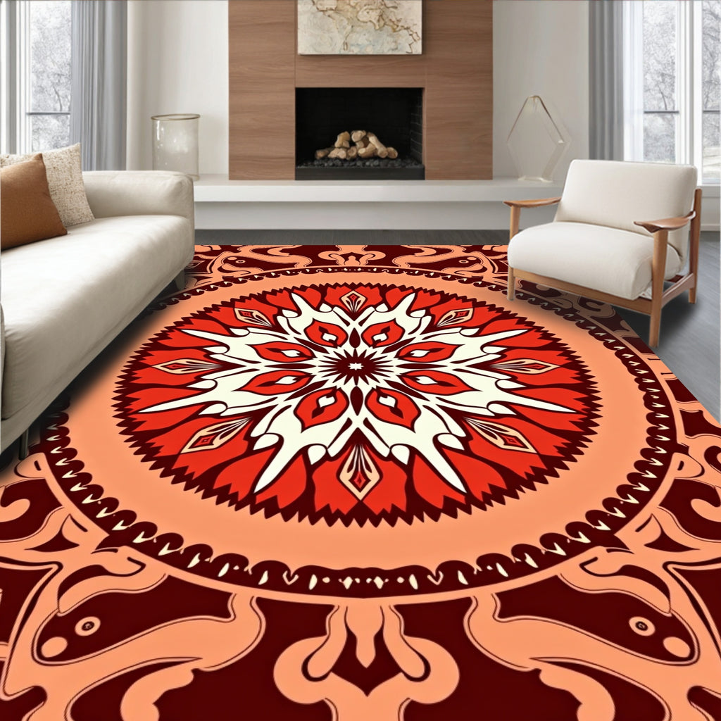 Crimson Mandala Floral Medallion Rug