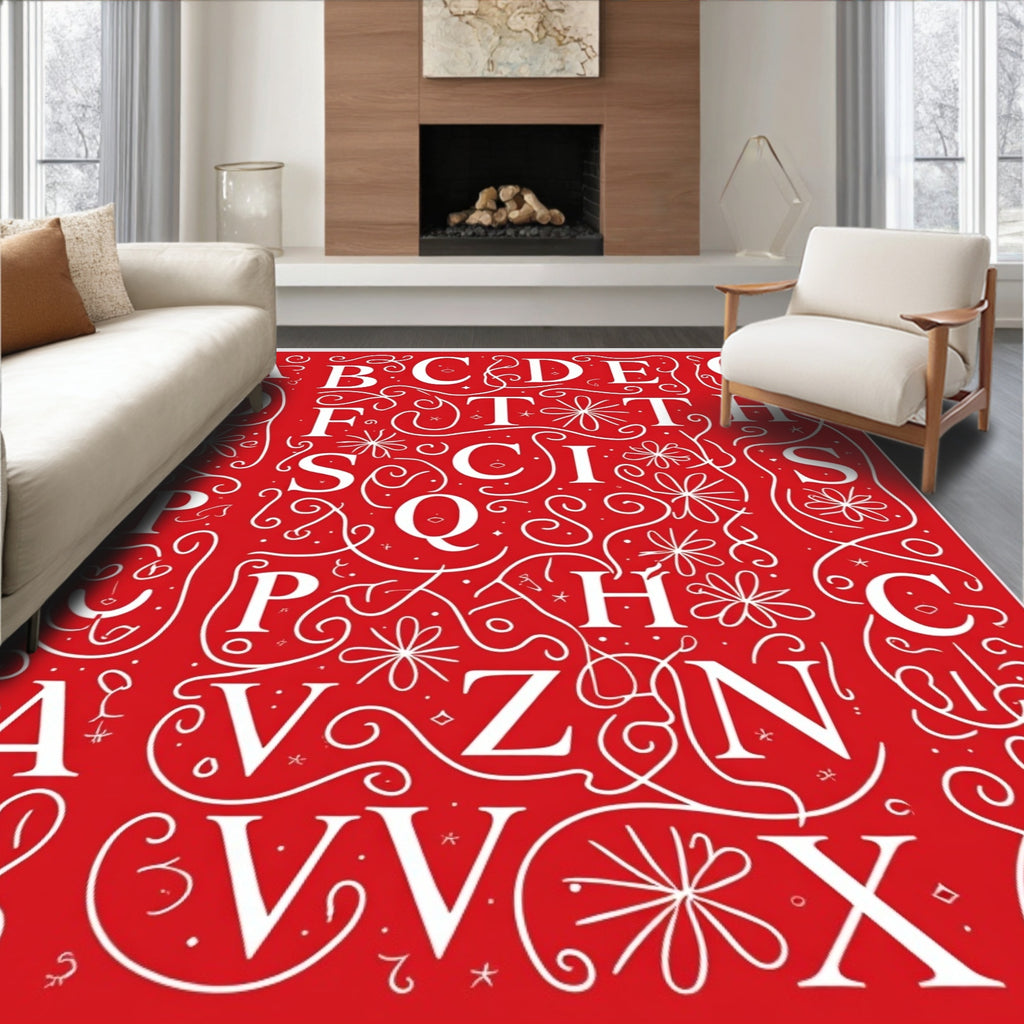 Crimson Alphabet Flourish Art Rug
