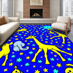 Playful Yellow Animals Blue Starry Rug