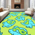 Cute Blue Creature Green Swirl Rug