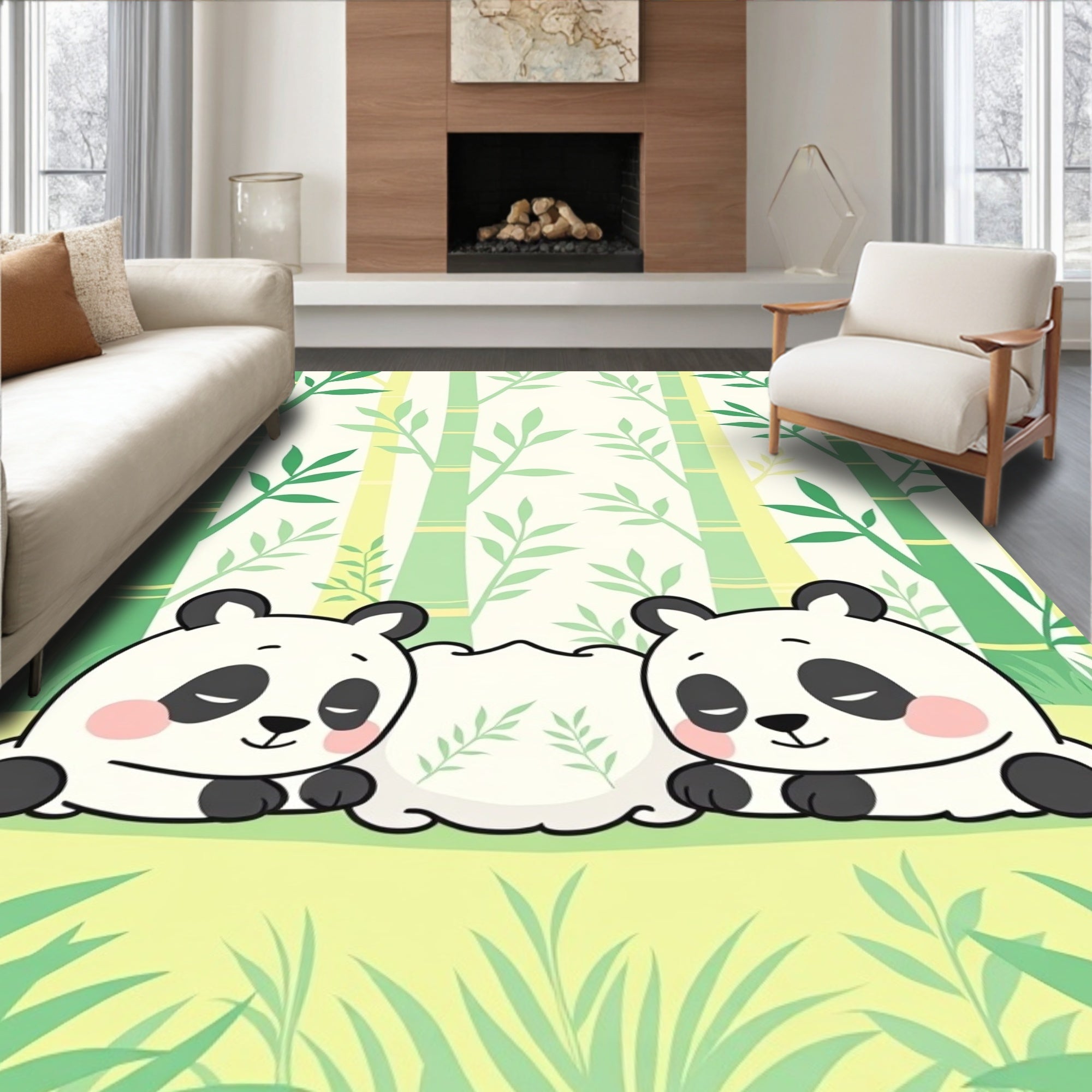 Cute Bamboo Forest Pandas Rug
