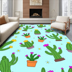 Playful Green Cactus Yellow Fuchsia Bloom Rug