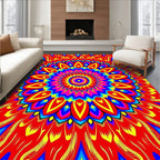 Vibrant Red Sunburst Mandala Rug