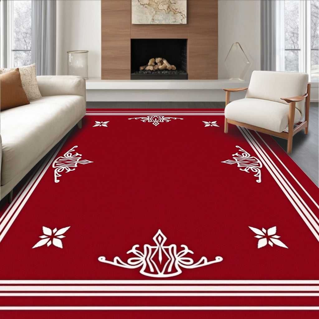 Crimson White Ornate Corner Floral Rug