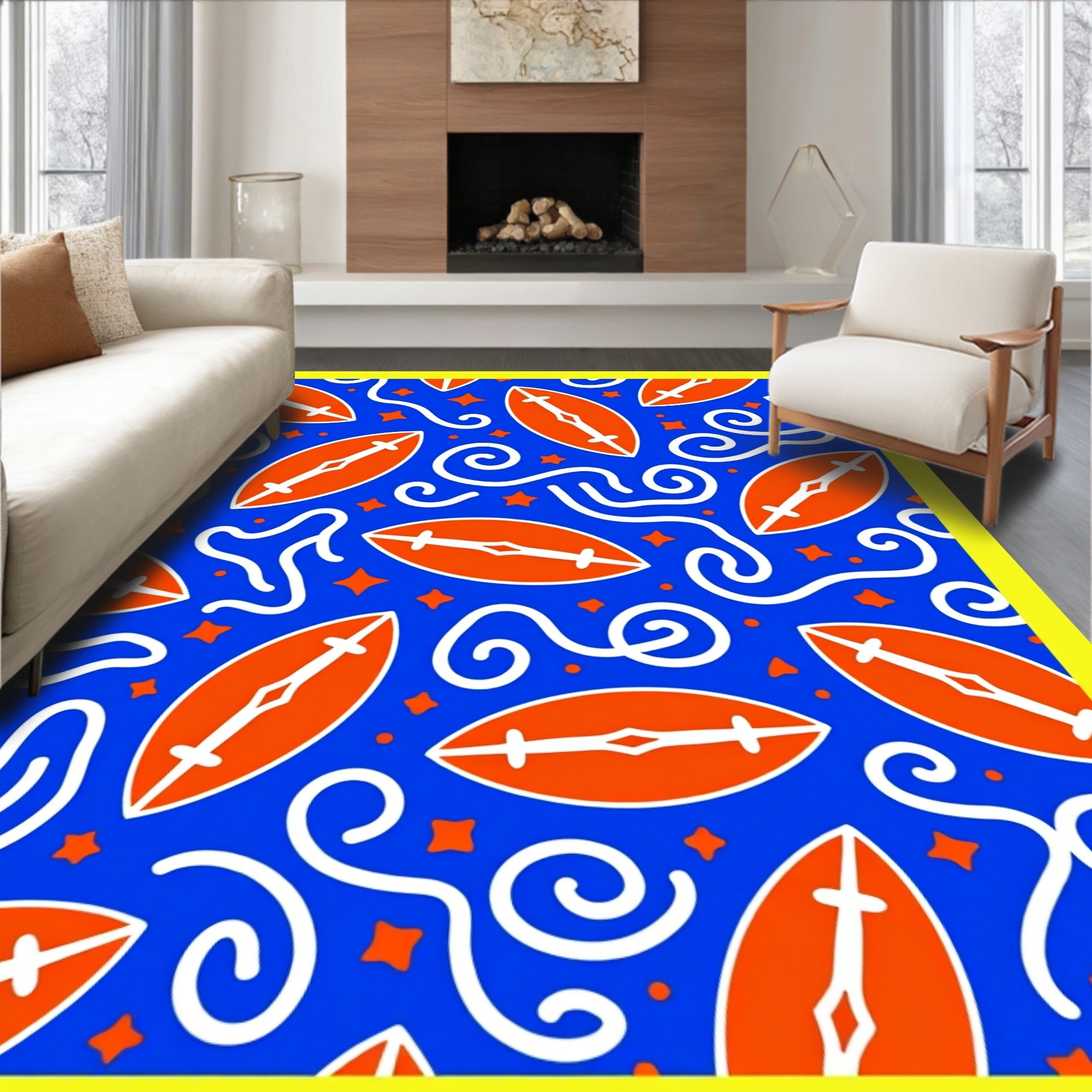 Orange Rugby Stars Swirl Arrangement Rug