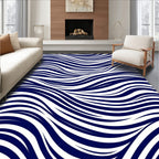 Midnight Blue Flowing Wave Lines Rug