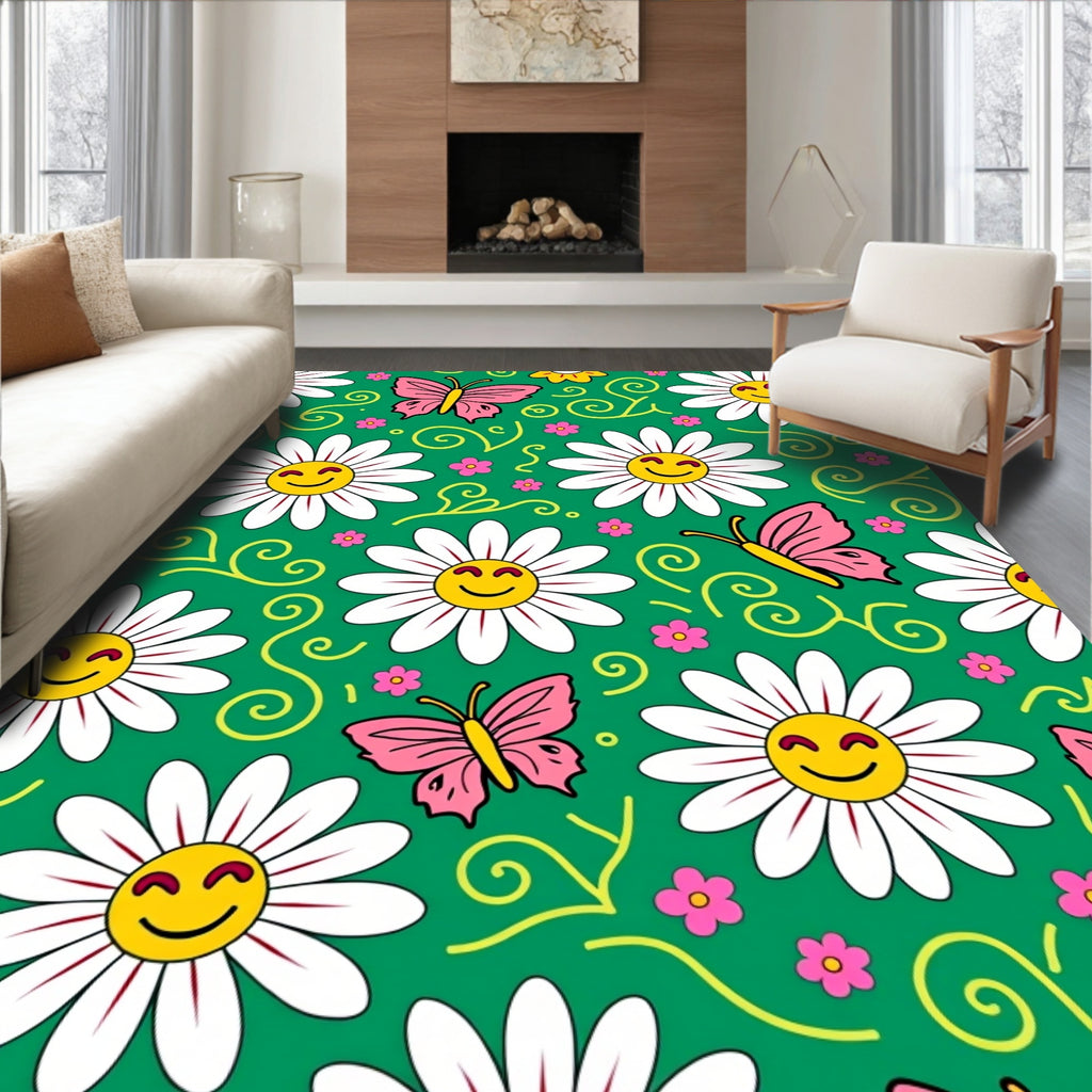 Happy Daisy Butterfly Meadow Rug