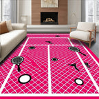 Hot Pink Tennis Court Racket Balls Rug