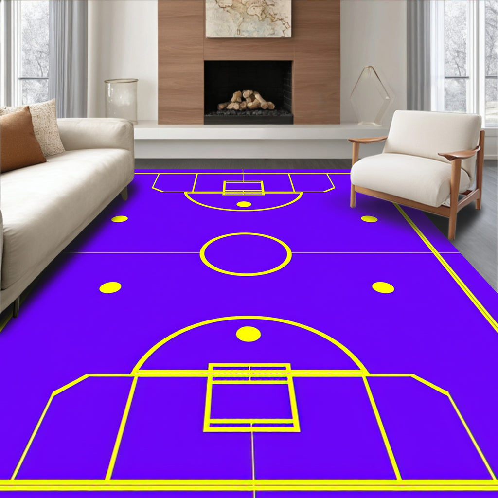 Purple Yellow Basketball Court Graphic Rug