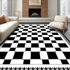 Classic Black White Checkerboard Borders Rug