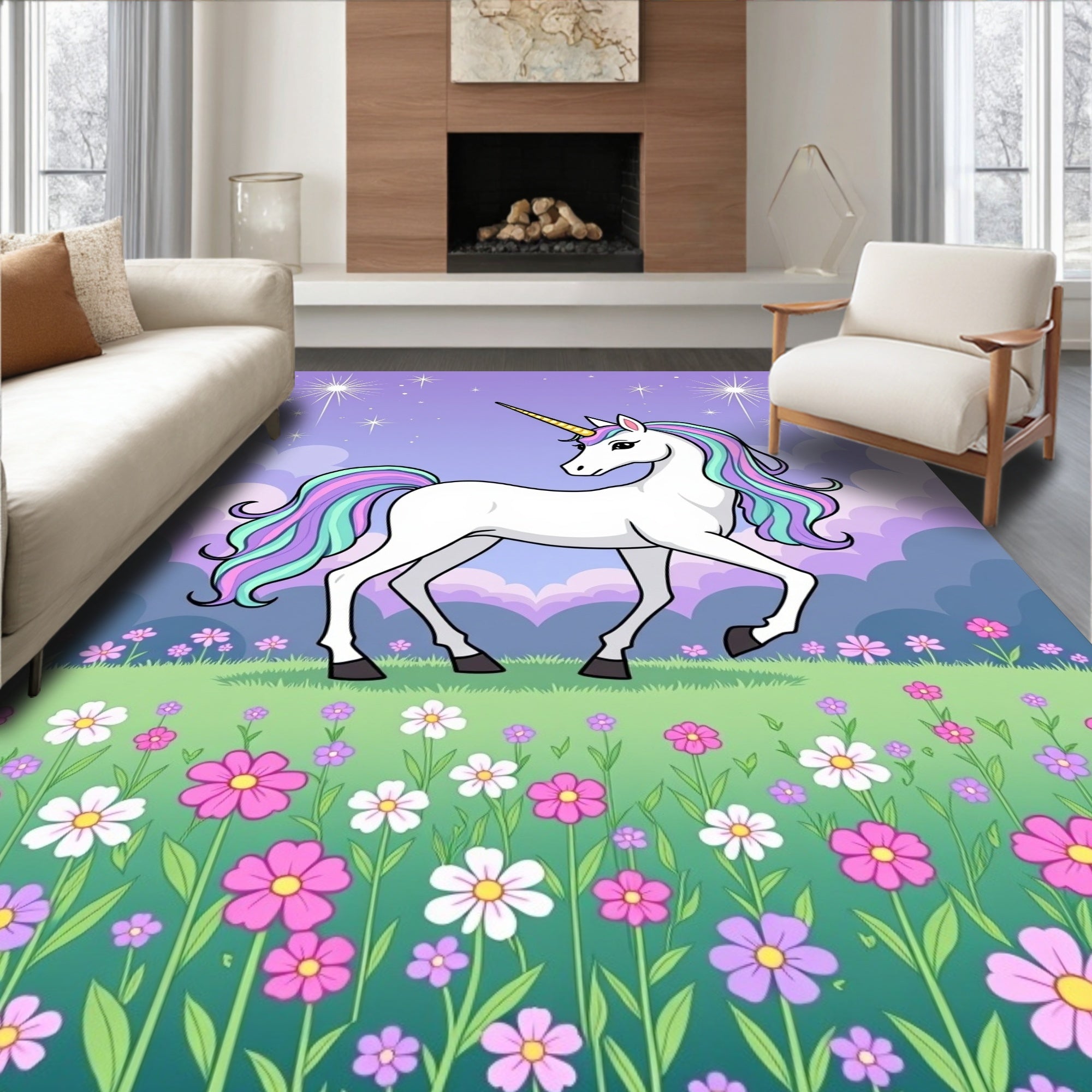Magical Unicorn Field Pastel Dream Rug