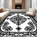 Black White Traditional Medallion Scroll Rug