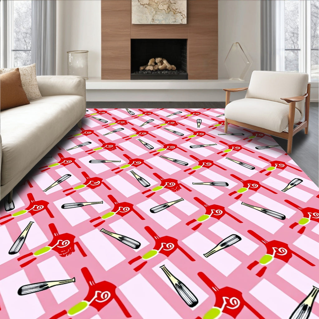 Pink Red Gingham Whimsical Figures Rug