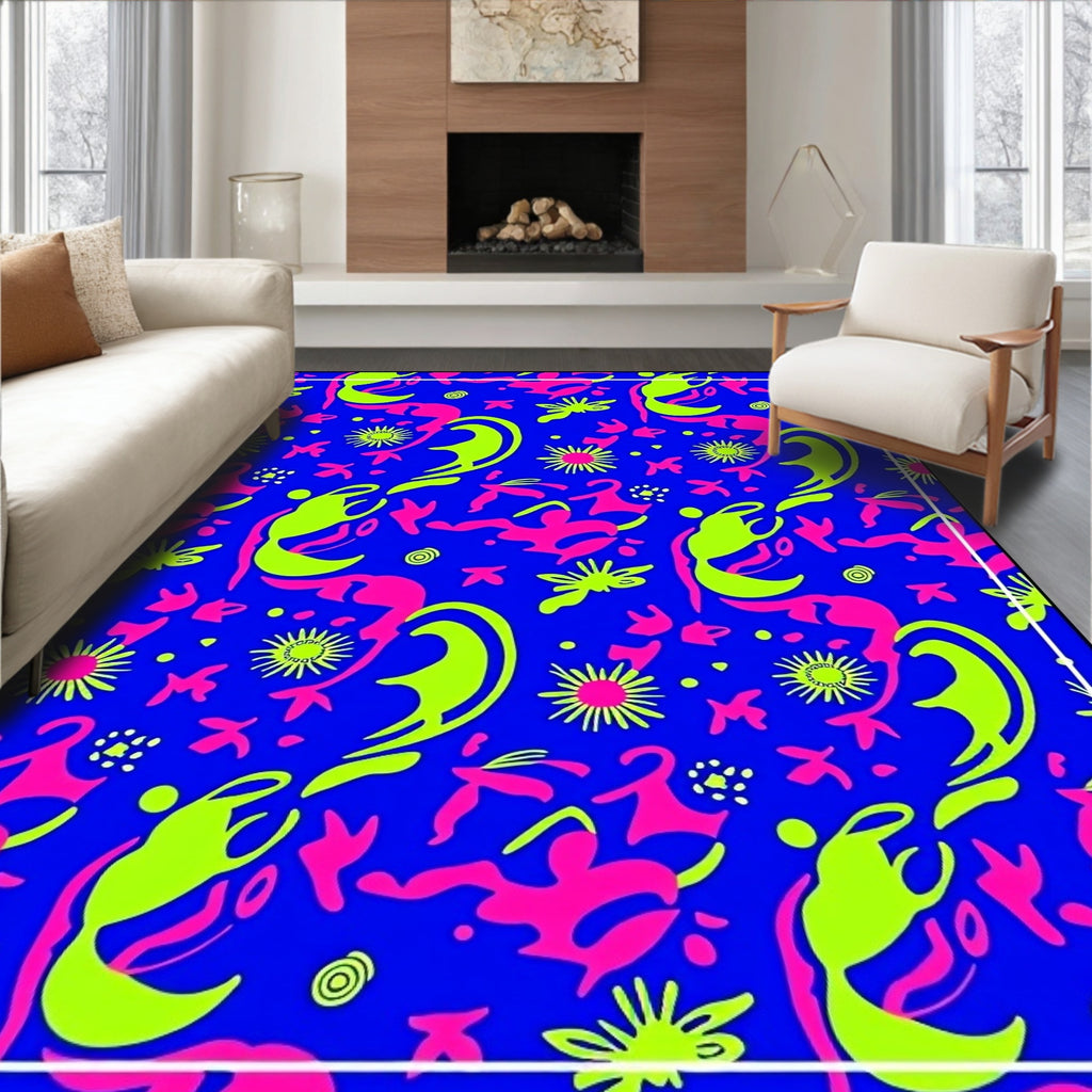 Vibrant Neon Abstract Organic Shapes Rug