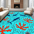 Blue Coral Shark Aquatic Illustration Rug