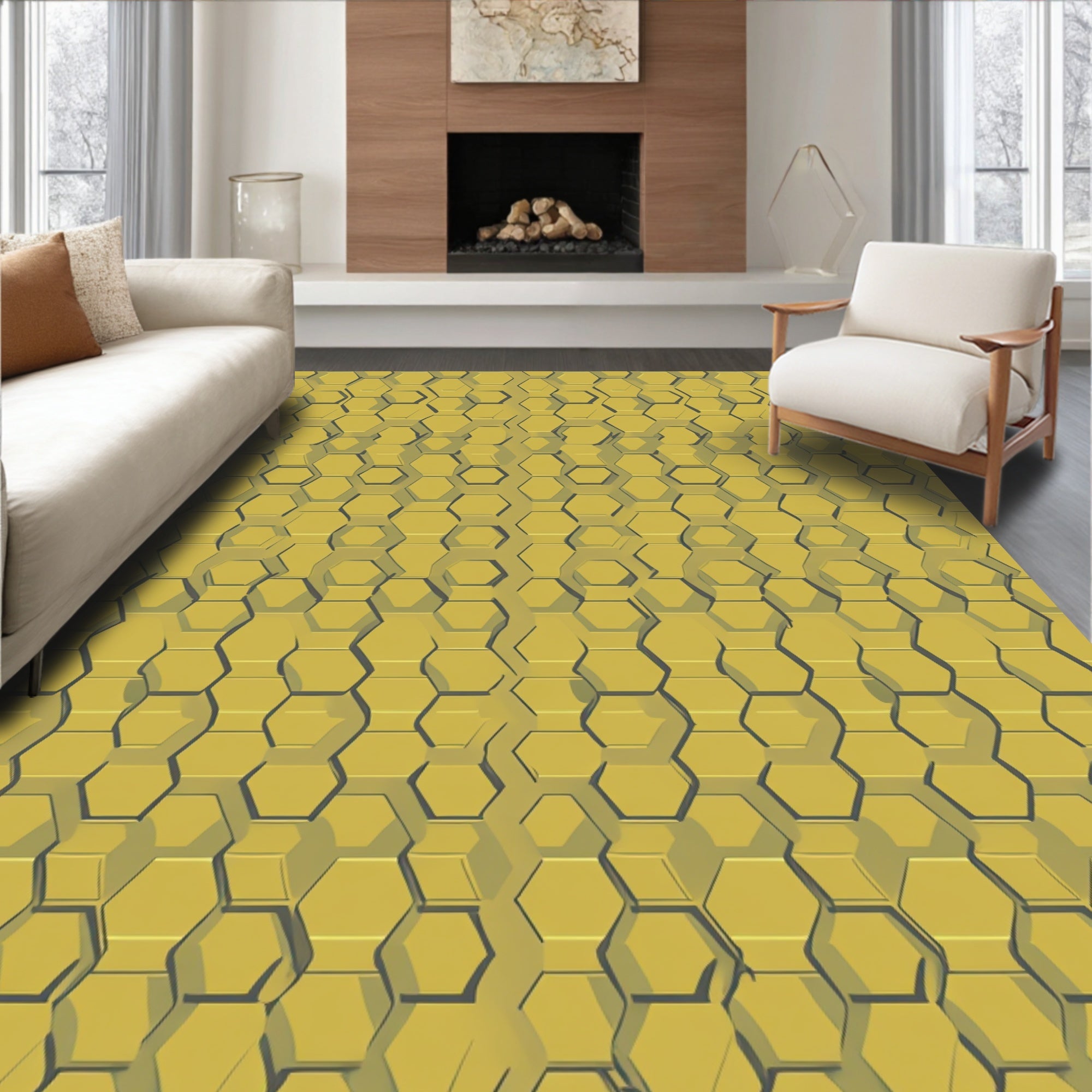 Golden Hexagon Grid Rug