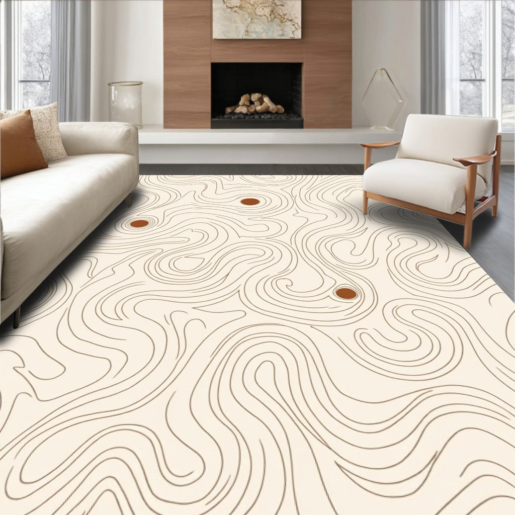Organic Cream Brown Swirl Topography Rug