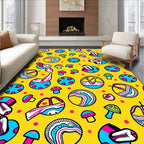 Psychedelic Mushroom Circles Yellow Rug