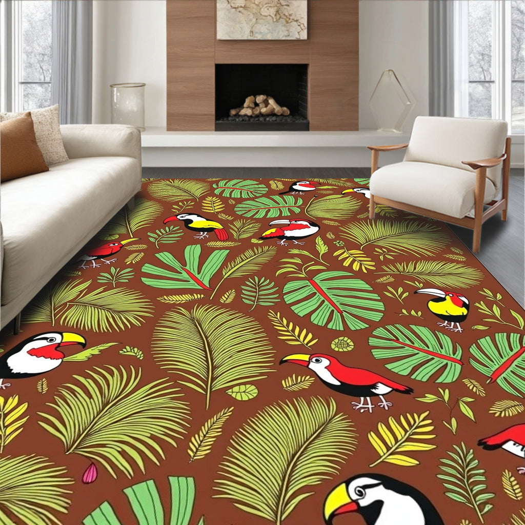 Tropical Toucan Leaf Jungle Rug