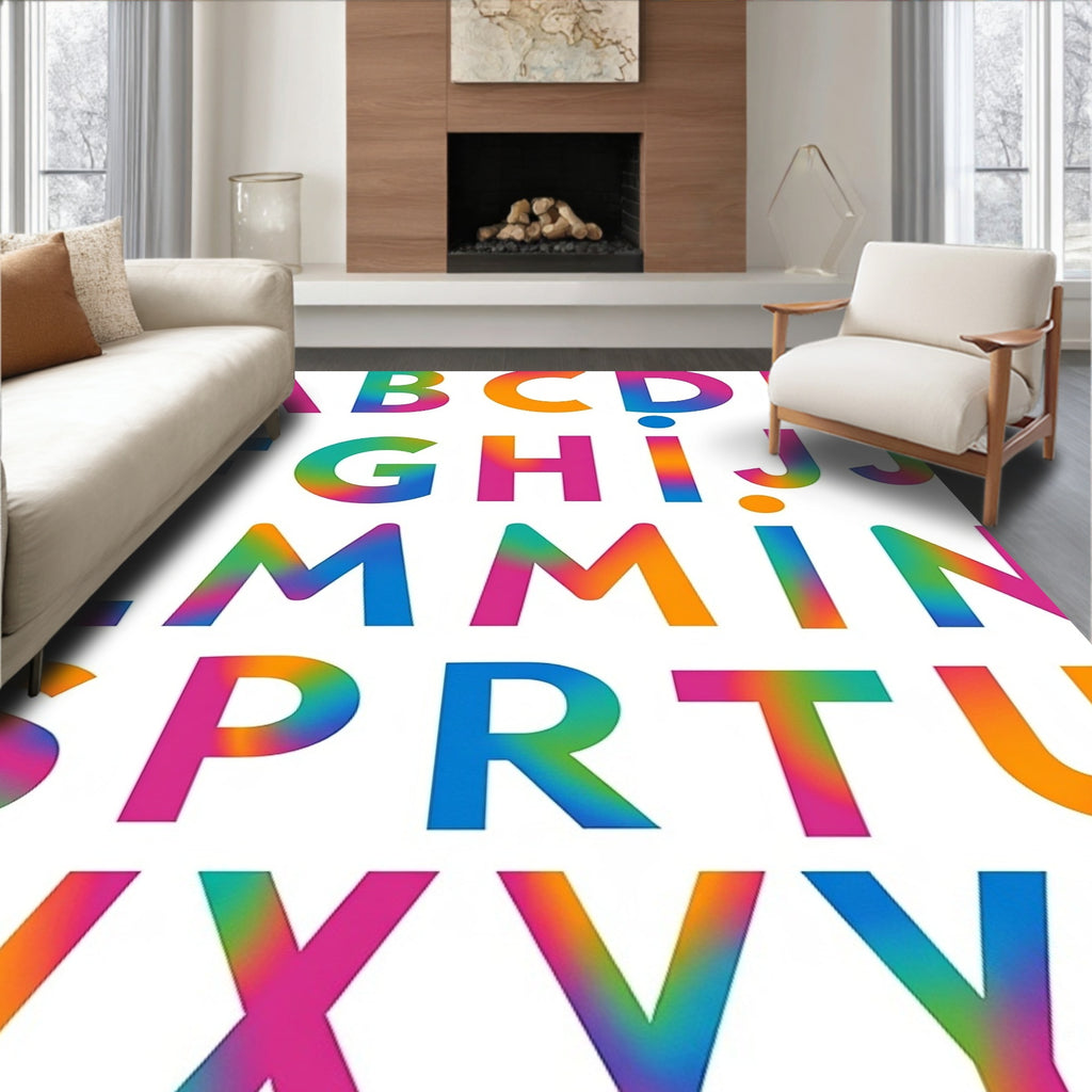 Vivid Rainbow Alphabet Gradient Rug