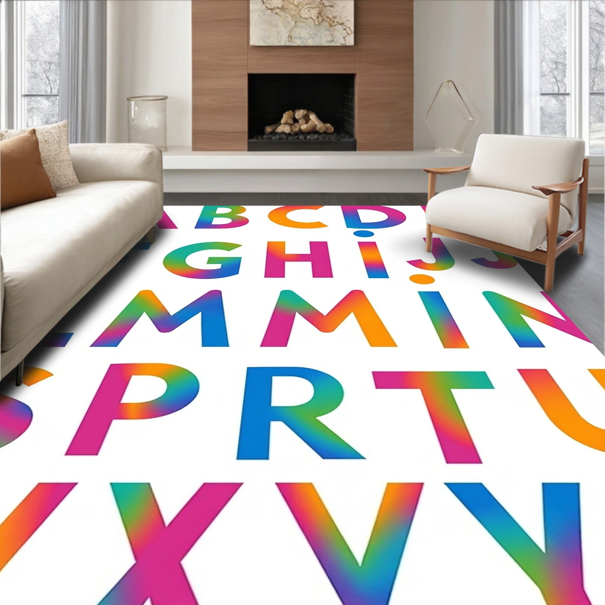 Vivid Rainbow Alphabet Gradient Rug
