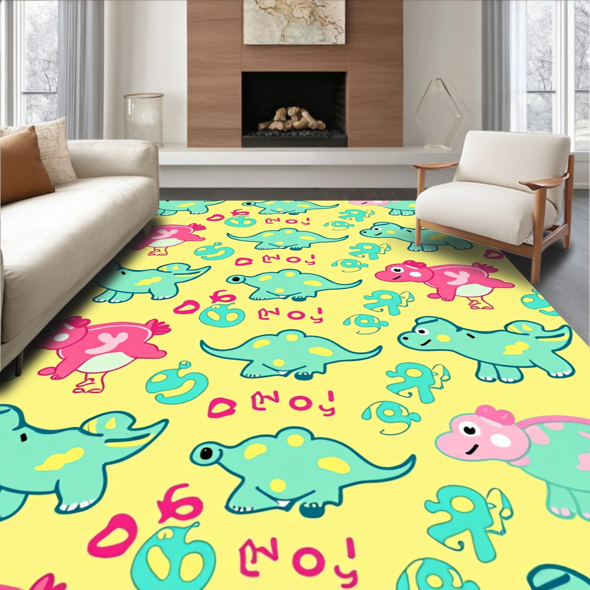Cute Teal Pink Dinosaur Pals Rug