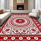 Crimson White Intricate Floral Medallion Rug